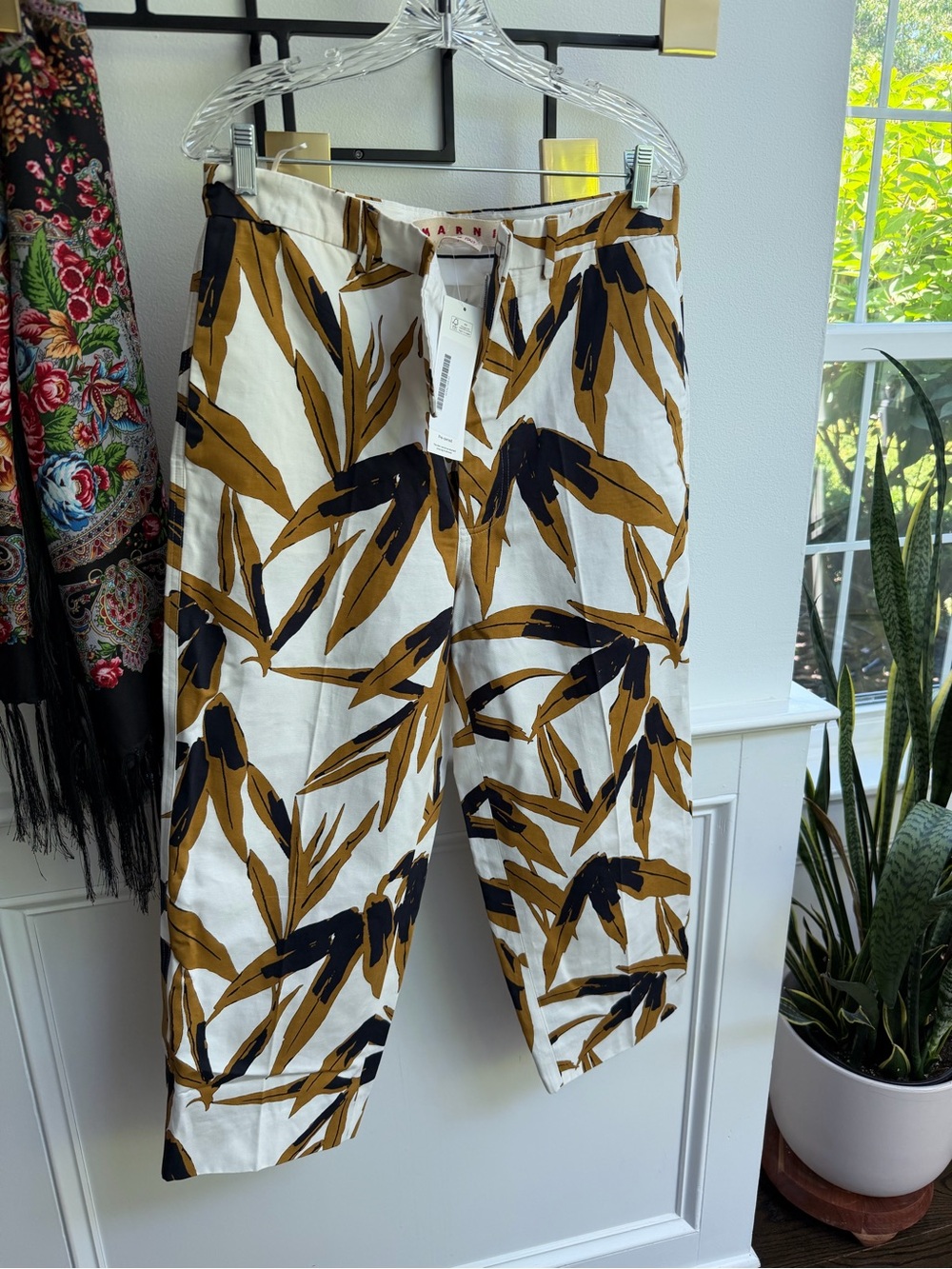 Marni Printed Wide Leg Cropped Pants Leaf Print IT42 US6